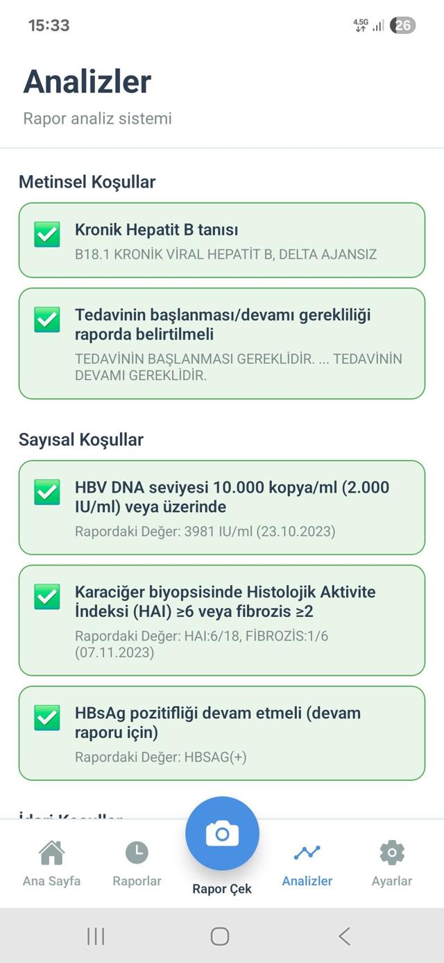 Analizler Ekranı